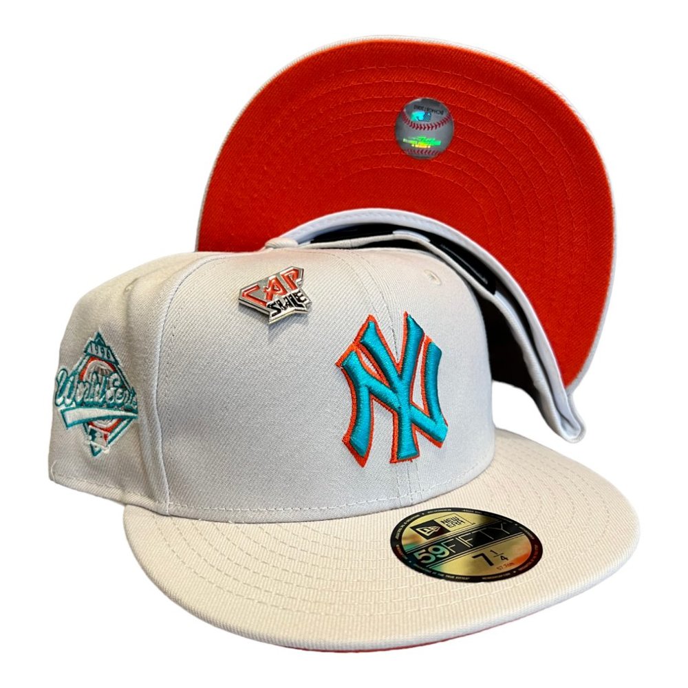 New Era New York Yankees Orange Fury 59FIFTY Fitted Hat 1996 WS Side Patch 7 5/8